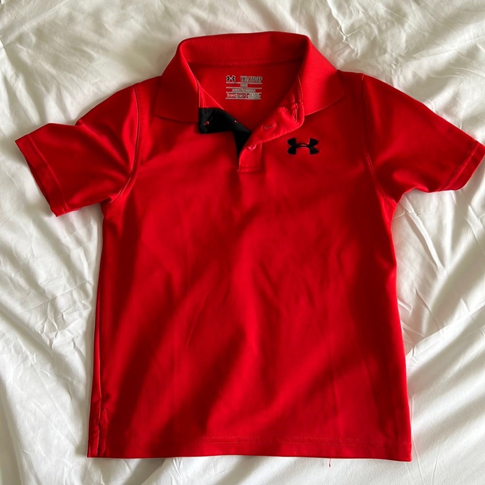 Boys red under armor collared shirt, YXS